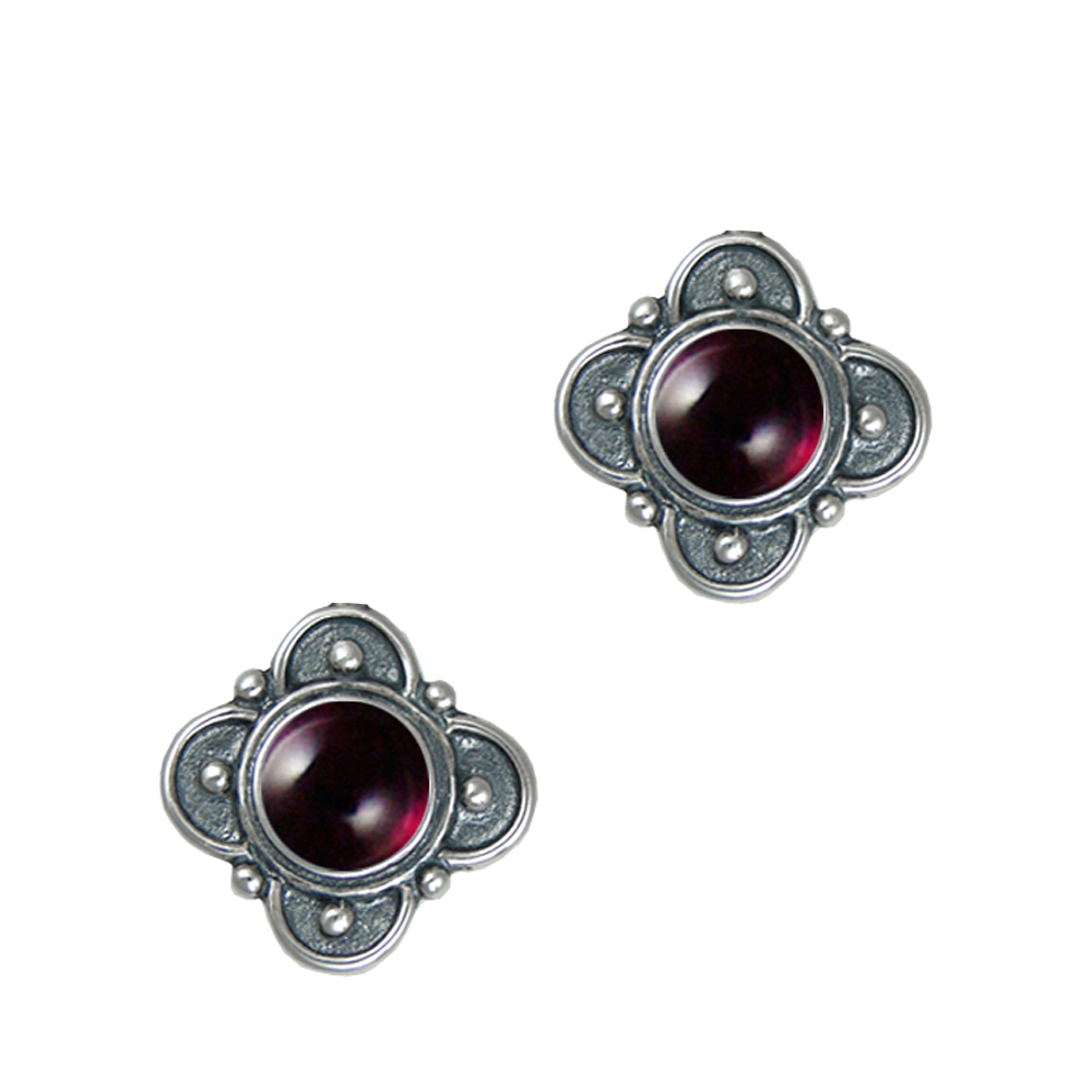 Sterling Silver Designer Post Stud Earrings With Garnet